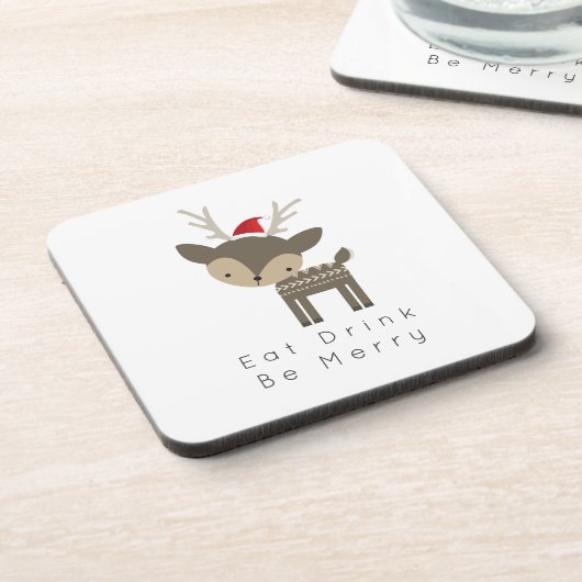 Essen Drink sei frohe Weihnachtsweih in roter Weih Getränkeuntersetzer (Linke Seite)