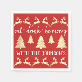 Essen Drink sei frohe, weiße Gold Rentiers Red Whi Serviette