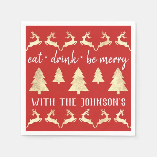 Essen Drink sei frohe, weiße Gold Rentiers Red Whi Serviette (Vorderseite)