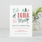Essen Drink sei fröhliche Typografie Weihnachts-Pa Einladung (Stehend Vorderseite)