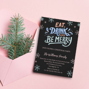 Essen Drink & sei fröhliche Weihnachten Party schw Einladung