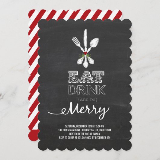 Essen Drink sei Merry Chalkboard Feier einladen Einladung (Vorne/Hinten)