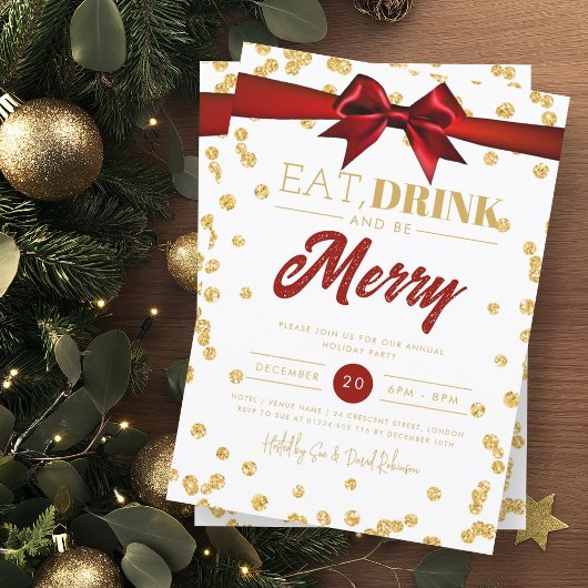 Essen Drink sei Merry Gold Glitzer Urlaub Weihnach Einladung