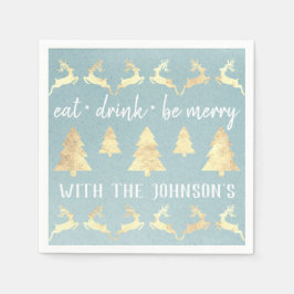 Essen Drink sei Merry Gold Reindeer Kraft Blue Aqu Serviette