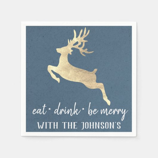 Essen Drink sei Merry Gold Reindeer Kraft White Bl Serviette (Vorderseite)