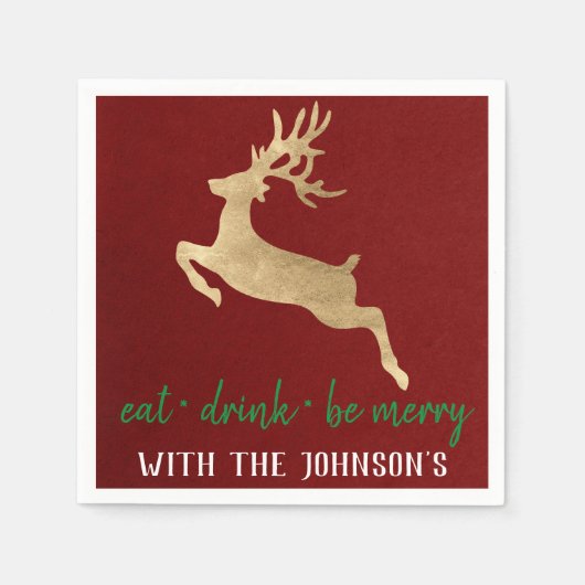 Essen Drink sei Merry Gold Rentier Burgundy White Serviette (Vorderseite)