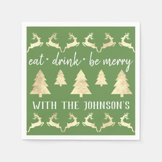 Essen Drink sei Merry Gold Rentier Grüne Ferien Serviette (Vorderseite)