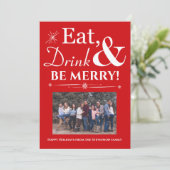 Essen Drink sei Merry Retro Rotes Foto Weihnachten Einladung (Stehend Vorderseite)