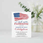 Essen Drink sei Patriotic USA Flag 4. Juli Party Einladungspostkarte (Stehend Vorderseite)