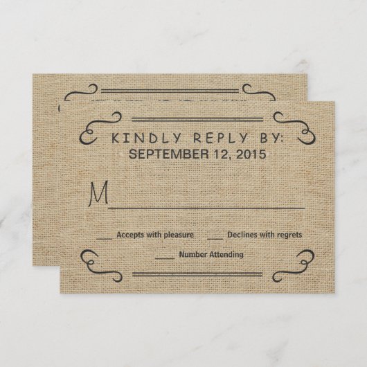 Essen Drink sei Verheiratet Burlap Wedding RSVP (Vorne/Hinten)