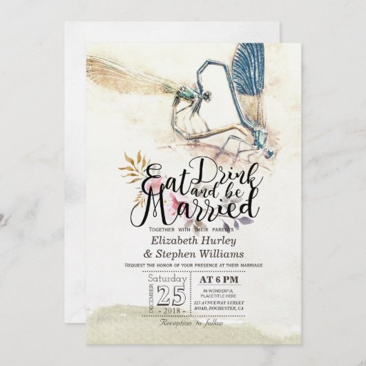 Essen Drink sei Verheiratet Hochzeitdrachenpaarung Einladung (Vorne/Hinten)