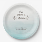 Essen Drink sei Verheiratete Dusty Blue Wedding Pa Pappteller (Vorderseite)