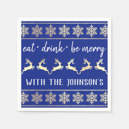 Essen Drink seien Sie froh White Gold Rentier Blue Serviette