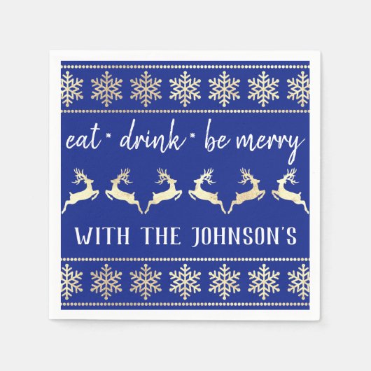 Essen Drink seien Sie froh White Gold Rentier Blue Serviette (Vorderseite)