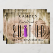 Essen Drink & Suitup Holz Werden Sie mein Bestman Einladung (Vorne/Hinten)