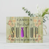 Essen Drink & Suitup Holz Werden Sie mein Bestman Einladung (Stehend Vorderseite)