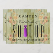 Essen Drink & Suitup Holz Werden Sie mein Bestman Einladung (Vorne/Hinten)