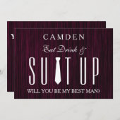 Essen Drink & Suitup Lila Werden Sie mein Bestman Einladung (Vorne/Hinten)