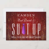 Essen Drink & Suitup Lila Werden Sie mein Bestman Einladung (Vorderseite)