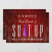 Essen Drink & Suitup Lila Werden Sie mein Bestman Einladung (Vorne/Hinten)