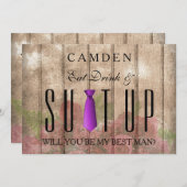 Essen Drink & Suitup Lila Werden Sie mein Bestman  Einladung (Vorne/Hinten)