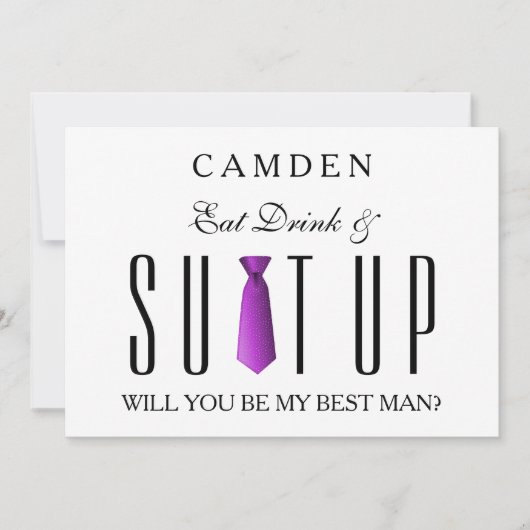 Essen Drink & Suitup Lila Werden Sie mein Bestman Einladung (Vorderseite)
