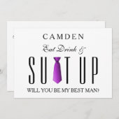Essen Drink & Suitup Lila Werden Sie mein Bestman Einladung (Vorne/Hinten)