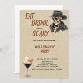 Essen Drink und Beängstigendes Vintages Halloween- Einladung (Vorne/Hinten)