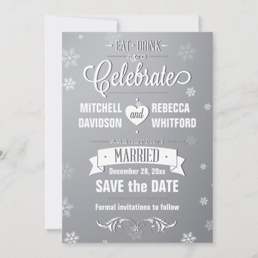 Essen Drink und feiern Wintergrauen Save the Date (Vorderseite)