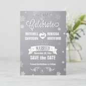 Essen Drink und feiern Wintergrauen Save the Date (Stehend Vorderseite)