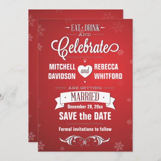 Essen Drink und feiern Winterrot Save the Date (Vorne/Hinten)
