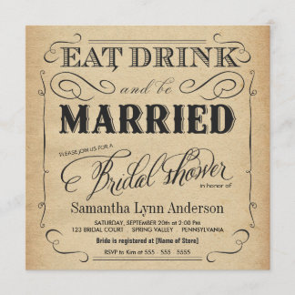 Essen Drink Verheiratet Bridal Dusche Einladungen