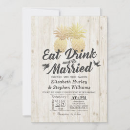 Essen Drink Verheiratet Hochzeit Gold Ananas Coupl Einladung
