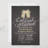 Essen Drink Verheiratet Hochzeit Gold Ananas Coupl Einladung (Vorderseite)