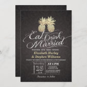 Essen Drink Verheiratet Hochzeit Gold Ananas Coupl Einladung (Vorne/Hinten)