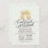 Essen Drink Verheiratet Hochzeit Gold Ananas Coupl Einladung (Vorne/Hinten)