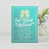 Essen Drink Verheiratet Hochzeit Gold Ananas Coupl Einladung (Stehend Vorderseite)