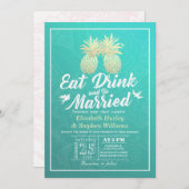 Essen Drink Verheiratet Hochzeit Gold Ananas Coupl Einladung (Vorne/Hinten)