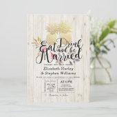 Essen Drink Verheiratet Hochzeit Gold Ananas Coupl Einladung (Stehend Vorderseite)