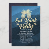 Essen Drink Verheiratet Hochzeit Gold Ananas Coupl Einladung (Vorne/Hinten)