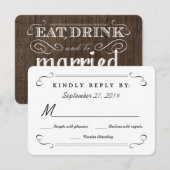 Essen Drink Verheiratet Rustikal Holz gerundet UAW RSVP Karte (Vorne/Hinten)