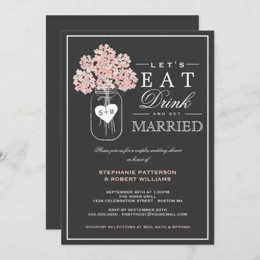 Essen Drink & Verheiratete Paare Dusche Einladung (Vorne/Hinten)