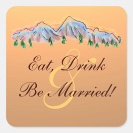 Essen Drink Verheiratetes Thema Hochzeitslabel Quadratischer Aufkleber
