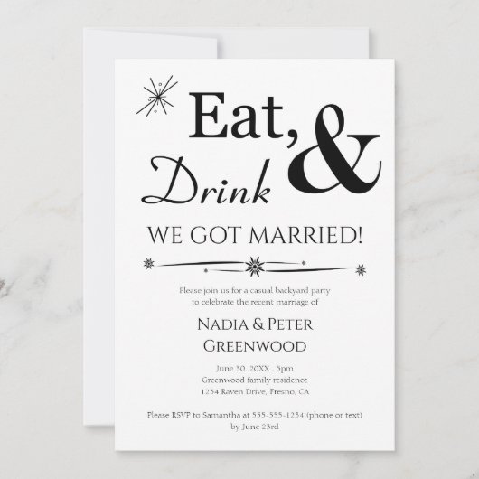 Essen Drink Wir Got Verheiratetes Elopement Party Einladung (Vorderseite)