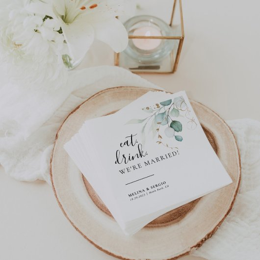 Essen Drink Wir sind Verheiratete goldgrüne Hochze Serviette