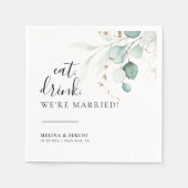 Essen Drink Wir sind Verheiratete goldgrüne Hochze Serviette (Vorderseite)