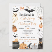 Essen Drinks und Beängstigend sein Halloween-Party Einladung (Vorderseite)