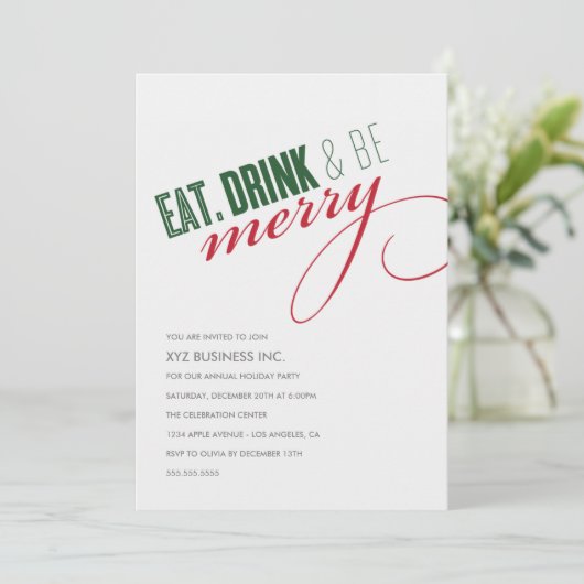 Essen. Einladung zu einer Party mit Skript-Feier (Stehend Vorderseite)