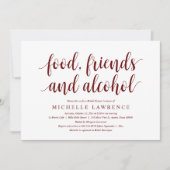 Essen, Freunde und Alkohol, modernes Brautparty in Einladung (Vorderseite)