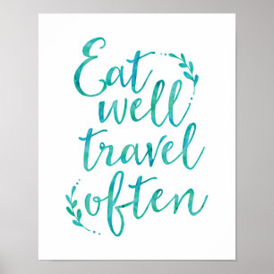 Essen gut Reisen oft Typografie blauen Zitat Poste Poster